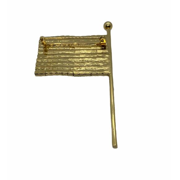 American Flag USA Pin Brooch Rhinestone Gold Tone - Picture 2 of 4